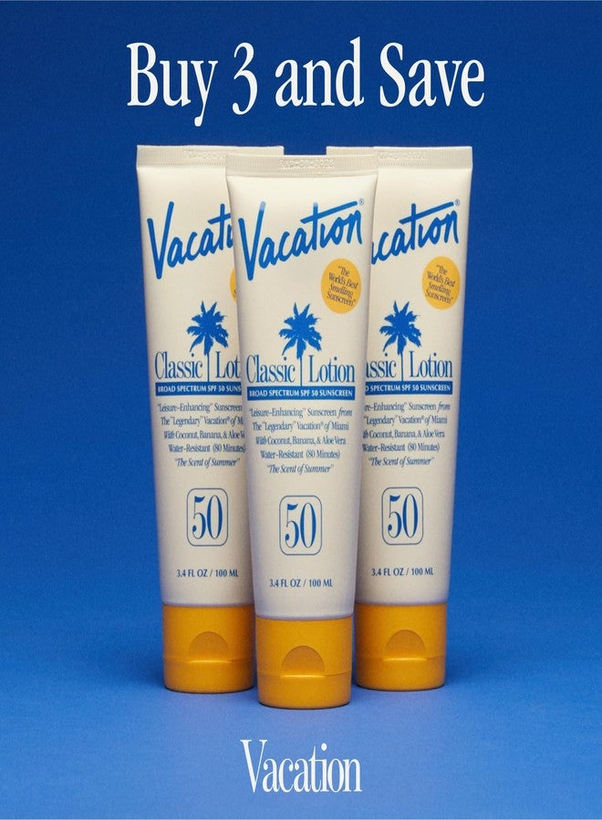 Vacation Classic Sunscreen Lotion SPF 50, Water-Resistant, Lightweight, Transparent on All Skin Tones, Dermatologist-Tested, Vegan, Travel Size, 3.4 Fl. Oz. (Value Pack of 3) - Image 5
